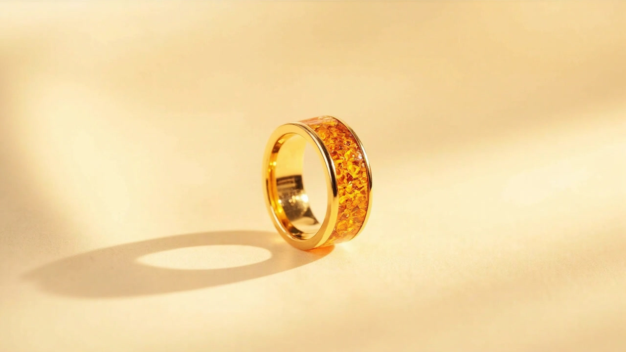 Smart Ring SR-2026 — Gold-tone titanium smart ring with amber inlay